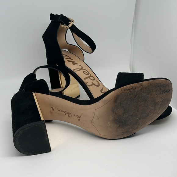 Sam Edelman Synthia Leather Open Toe Strap Back Suede Block Heels Size 10.5 - Picture 10 of 11